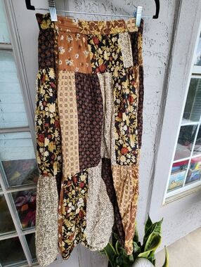 Patchwork Sag Harbor Floral Maxi Skirt in Brown and Black Sz S